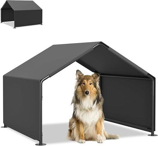 Dog Shade Shelter Outdoor, 4'x4'x3' Extra Large Dog Tent Outdoor, Dog Shade for Outside with Waterproof Roof, Grey Sun Rain Cover for Pet Cat Goat Pig Small Animals and Livestock