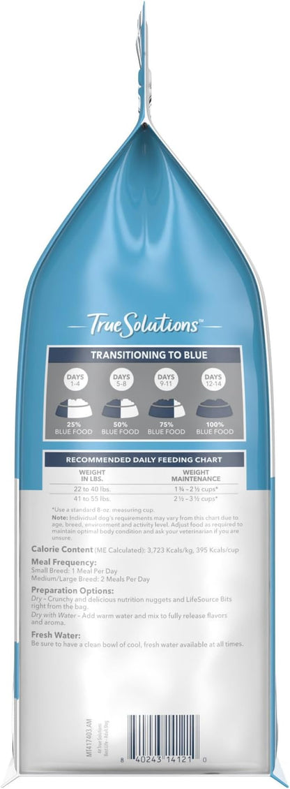 Blue Buffalo True Solutions Total Support Natural Dry Dog Food for Adult Dogs, Chicken, 4-lb. Bag