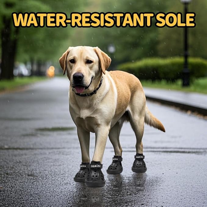 JZXOIVA Dog Shoes for Hot Pavement, Dog Booties for Large Dogs, Breathable Dog Boots & Paw Protectors, Adjustable Non-Slip Dog Rain Booties, Waterproof Pets Sandals for Beach Black Size 10