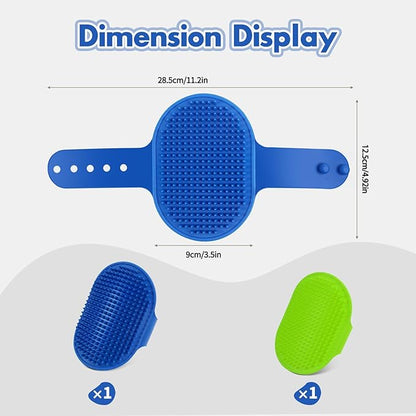 Dog Bath Brush with Grooming Supplies: Dog Brush for Short Haired and Long Haired Dogs, Silicone Brush with Ring Handle, Grooming Tools for Equigroomers, Breeders, and Dog Owners(Blue and Green)