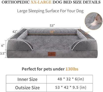 XXL Orthopedic Dog Bed for Extra Large Dogs, Waterproof Orthopedic Foam Dog Beds, Washable Dog Sofa Bed with Removable Cover & Non-Slip Bottom(XX-Large,Grey)
