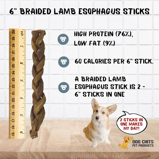 Dog Chits Lamb Esophagus for Dogs - Dog and Puppy Chews | Amazing for Joints | 6 in, 15 Pack | Made in USA | Large and Small Dogs | Nothing Added | Lots of Natural Glucosamine