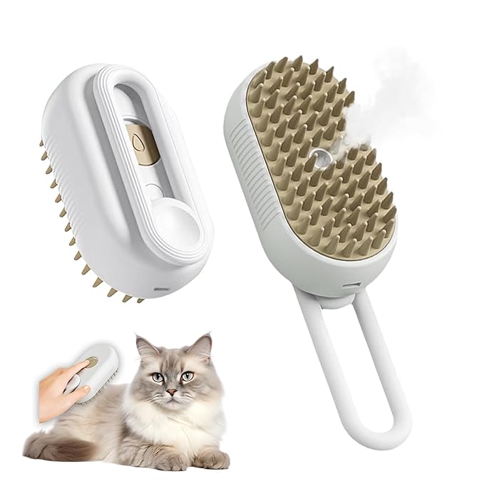 Steamy Cat Brush,3 In 1 Steamy Pet Brush,Cat Hair Brush With Steamer,Cat Comb With Steam,Cat Steamer Brush For Shedding,Steam Brush For Pets (white)