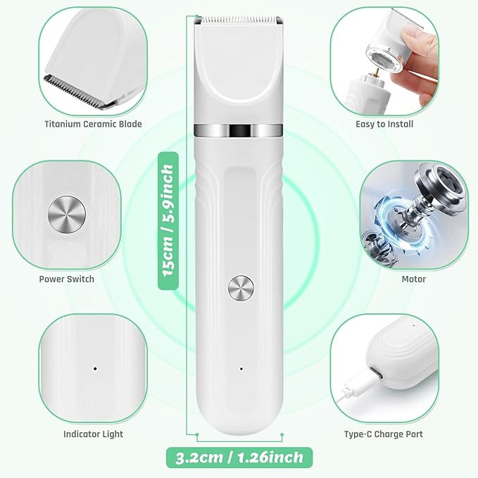 4 in 1 Dog Grooming Kit, Cordless Dog Clippers for Grooming, Low Noise Paw Trimmer Electric, Cat Hair Clippers Kit with Nail Grinder, Rechargeable Pet Hair Shaver for Small & Large Cat Pet