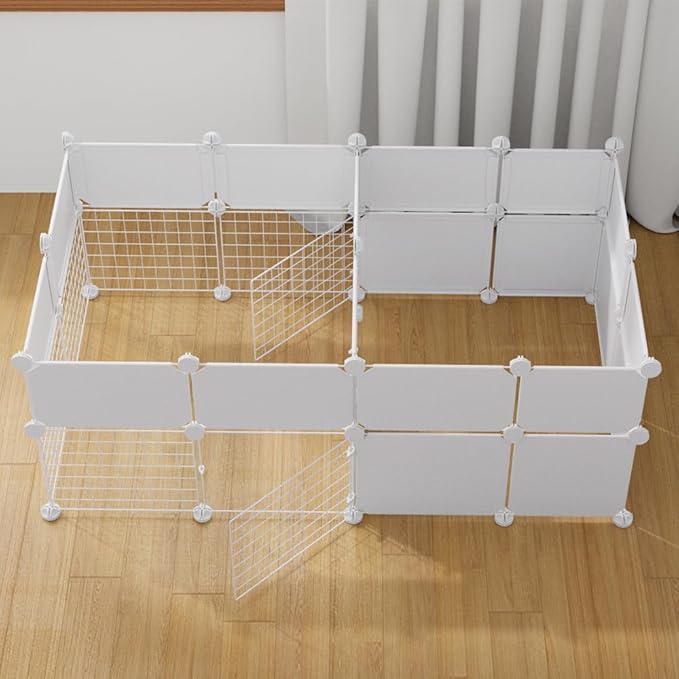 Dog Playpen Indoor with Door, DIY Puppy Play Pen Portable Metal Wire Yard Fence Small Animal Exercise Cage for Small-Sized Dog (White(Middle)