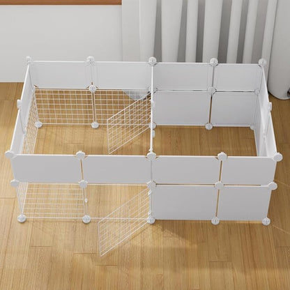 Dog Playpen Indoor with Door, DIY Puppy Play Pen Portable Metal Wire Yard Fence Small Animal Exercise Cage for Small-Sized Dog (White(Middle)