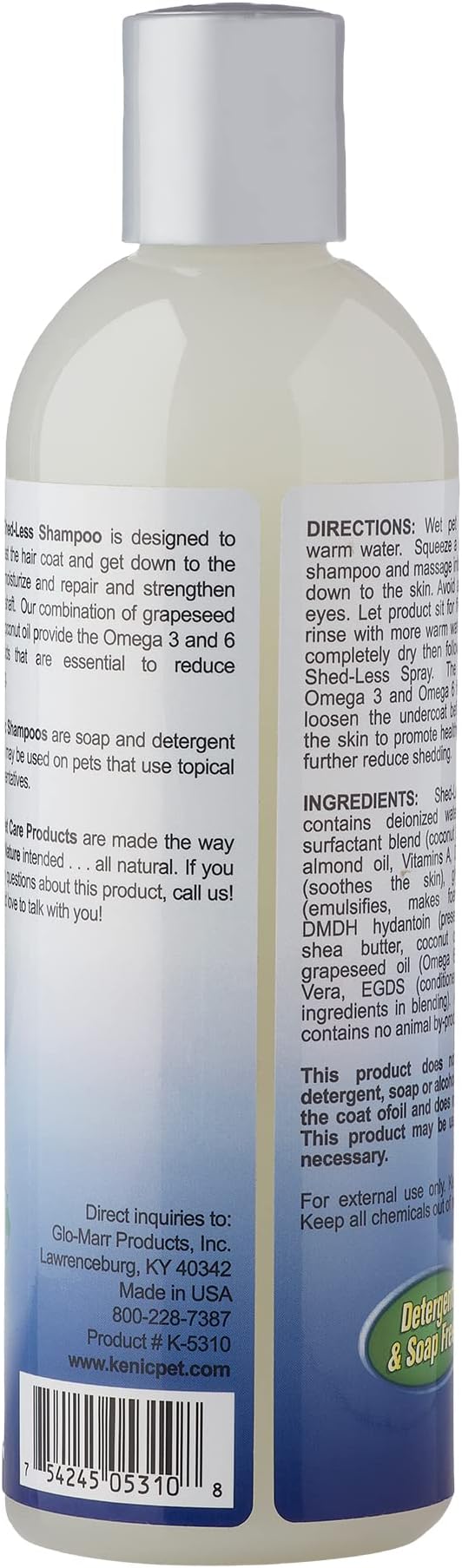 Kenic Shed-Less Conditioning Shampoo for Dogs & Cats – Reduces Shedding, Conditions Coat, Enriched with Omega 3 & 6, Vitamin E & B5 – Gentle & Nourishing Formula