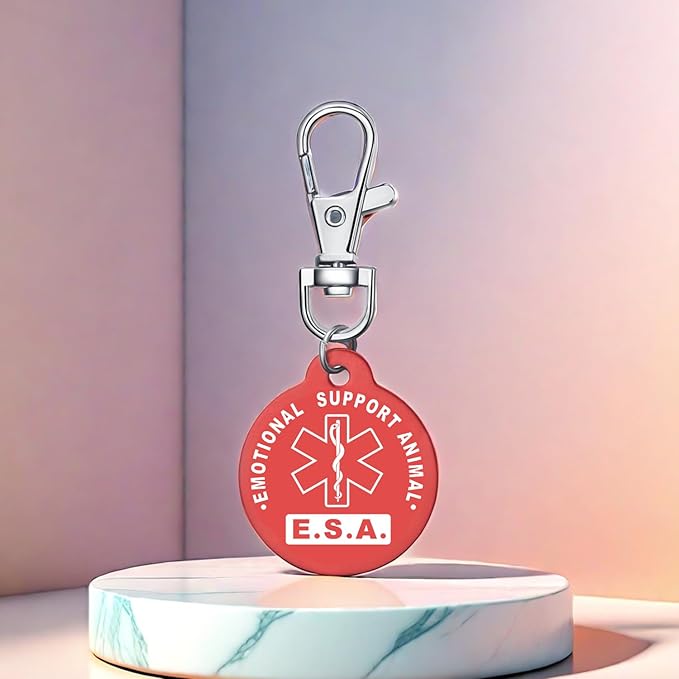 Emotional Support Animal Id Tag, ESA Dog Tag Keychain Metal pet Keychain with Laser Engraving Red Light Suitable for Dog Collar Cloth