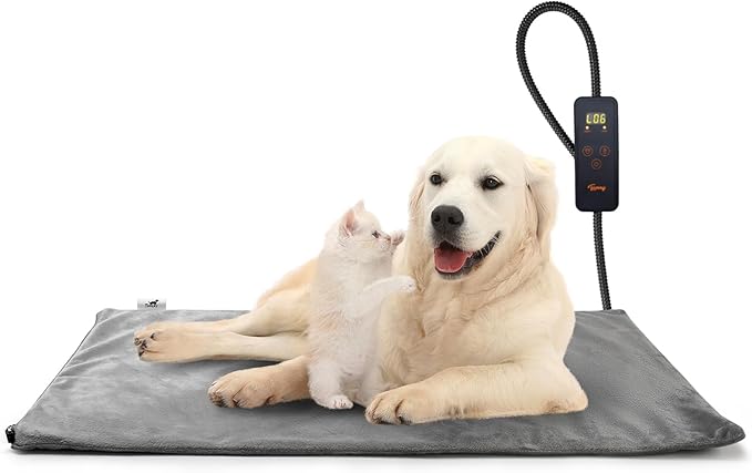 Toozey Pet Heating Pad, 6 Adjustable Temperature Dog Cat Heating Pad with Timer, Waterproof Heated Dog Bed for Dogs with Chew Resistant Cord, Indoor Heating Pad for Dogs Cats, Pet Heated Mat 28x20in