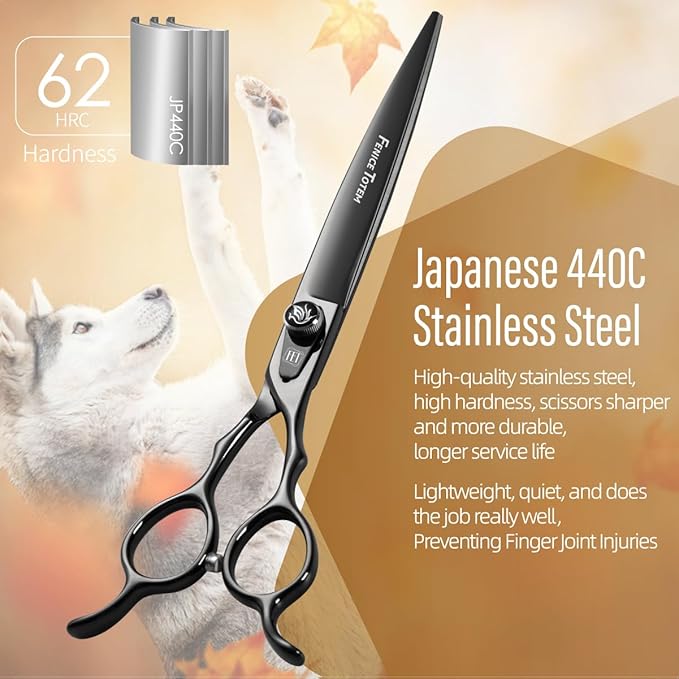 Dog Grooming Scissors: 7.5 inch Bright Black Pet Chunker Shears Made Of Japanese 440C Advanced Stainless Steel Professional Grooming Scissors for Dogs Cats and Other Pets