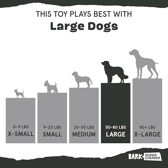 Barkbox Hambone Super Chewer Tough Dog Chew Toy for Aggressive Chewers, Plush Cover with Rubber Core - 2 Toys in 1  Two Layer Treat Dispensing Dog Toy for Large Dogs