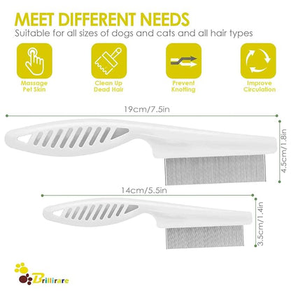4 Pack Dog Grooming Comb, Pet Flea Lice Combs, Stainless Steel Pet Combs with Rounded Teeth, Professional Metal Cat Tear Stain Remover, Dematting Tool for Small, Medium & Large Pets