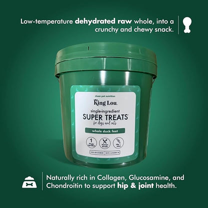 King Lou Duck Feet for Dog and Cat Treats – Dehydrated Single Ingredient Whole Duck Feet – Crunchy Chews for Pets – Protein-Rich Snack – 120 Count