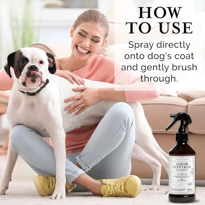 5-in-1 Dog & Pet Deodorizer Spray, Odor Control & Detangling - Fresh Lavender scent with Oatmeal & Aloe for coat health & shine. Vet-Recommended Grooming Perfume & Hypoallergenic Dog Cologne 8oz 240ml
