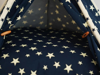 Solid Wood Cat Tent Indoor with Thick Mat,Portable Dog House Dog Teepee Tent,Cute Cat Teepee Cave, Cat Bed,Dog Bed Tent,Puppy Bed Tent,Bunny Tent,Pet Tent Teepee