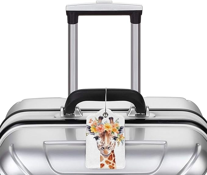 2 Pcs Watercolor Giraffe Luggage Tag for Suitcase, Identifiers Privacy Cover ID Label with Steel Loop, Party Decorations Giraffe Tags Birthday Gifts for Men Women Kids Travel
