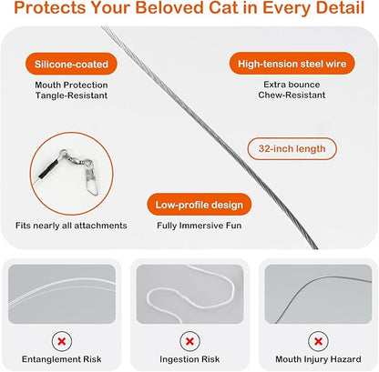 Cat Wand Toy – Retractable Wand with 4 Feather Toy Refills for Indoor Cats Enrichment, Interactive Cat Toy for Bored Adult Cats and High-Energy Kittens (BioBugs Serie)