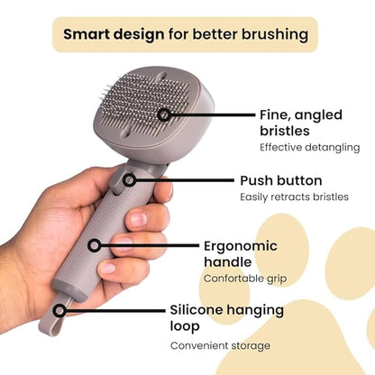 Bark&Bliss Self Cleaning Slicker Brush  Skin-Friendly Deshedding Grooming Tool for Dogs & Cats, Suitable for Shedding & Long-Haired Pets, Puppy Brush, Pet Grooming Brush, Cat Brush for Shedding
