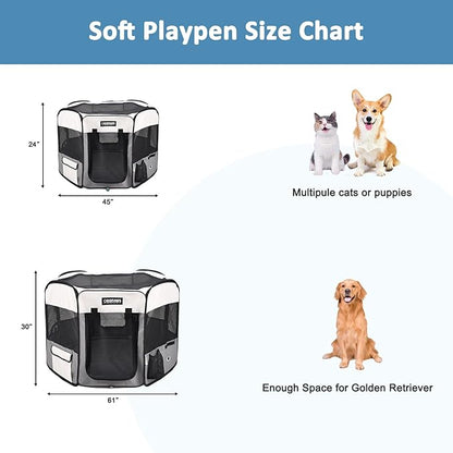 JESPET Pet Dog Playpens 36", 45" & 61" Portable Soft Dog Exercise Pen Kennel with Carry Bag for Puppy Cats Kittens Rabbits, Indoor/Outdoor Use