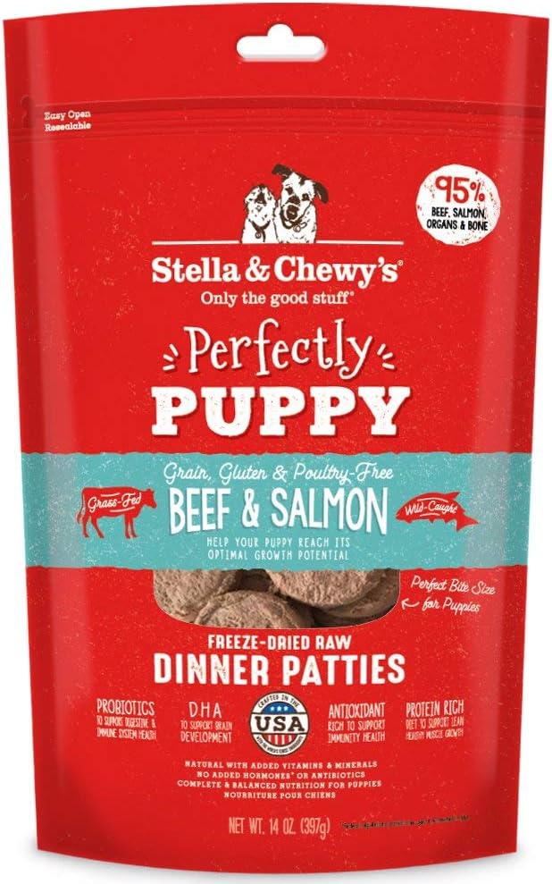 Stella & Chewy's Freeze Dried Raw Dinner Patties  Crafted for Puppies  Grain Free, Protein Rich Perfectly Puppy Beef & Salmon Recipe  14 oz Bag