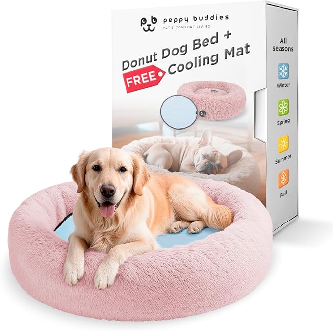 Large Donut Dog Bed, Calming Dog Bed Washable Ideal for Small to Large Dogs and Cats & Round Dog Bed,Anti-Anxiety Multiple Sizes (Pink, Combo Large (37.5" L x 37.5" W x 8.5" Th))