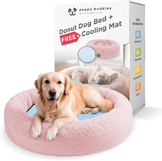Large Donut Dog Bed, Calming Dog Bed Washable Ideal for Small to Large Dogs and Cats & Round Dog Bed,Anti-Anxiety Multiple Sizes (Pink, Combo Large (37.5" L x 37.5" W x 8.5" Th))