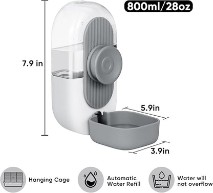28oz Hanging Automatic Water Dispenserï¼_abbit Water Bottle,Bunny Guinea Pig Ferret Water Bowl for Cage,Suitable for Small Animal Puppies(Cage Grid Spacing Over 1.2'') (Gray)