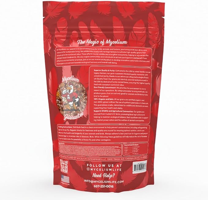 Mycelium Large Hookbil Plus | Clean & Safe Bird Food for Macaws, Cockatoos, Amazons | High in Protein & Fat | Seed Mix with Vitamins, Egg, Corn, Peanuts & Hemp Seed | Organic, Non-GMO 5 lb Bag