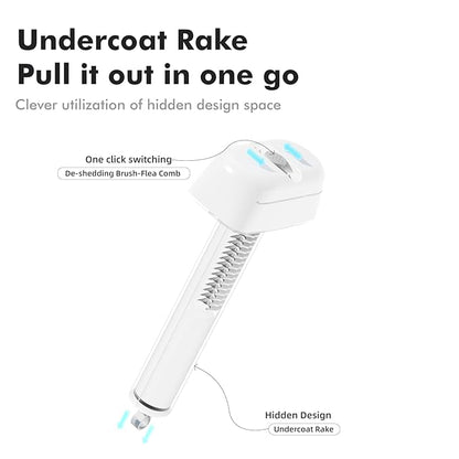 3 In 1 Pet Dematting Tool, Dog Flea Lice Combs for Grooming, Undercoat Rake & Dematting Comb for Detangling Matted or Knotted Undercoat Hair, Great for Short or Long-haired Dogs & Cats -White