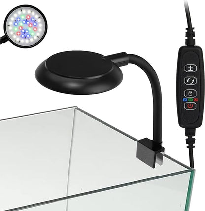 Clip On Aquarium Light with Timer for 1-3 Gal Fish Tank, USB Betta Fish Light for Nano/Small/Planted Tank(Dimmable WRGB LED) Adjustable Brightness, Enhance Betta/Aquatic Plants Color