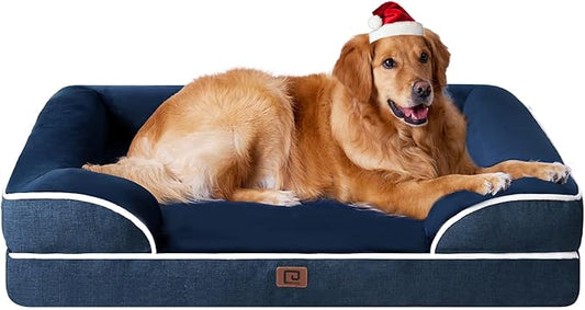 EHEYCIGA Egg-Crate Memory Foam Dog Bed, Waterproof, Navy, Large 41 x 27 x 6.5 inches, 100 lbs Capacity