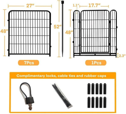 48 in(H) Decorative Garden Fence with Gate,8 Panels Total 17.7 Ft(L) Heavy Duty Iron Animal Barrier Fence for Yard,Suitable for Indoor Pet Or Outdoor Dog Fencing, Garden Border Fence