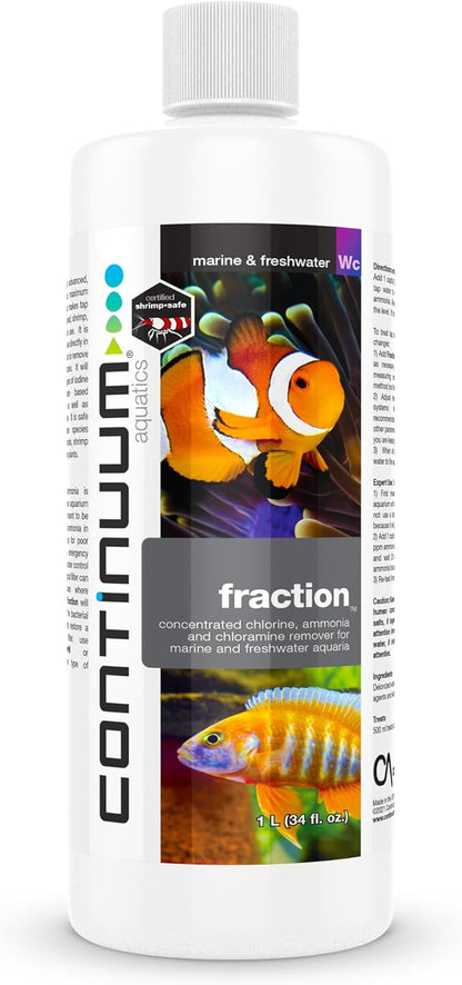 Continuum Aquatics Fraction Water Conditioner for Freshwater & Marine Aquariums – Removes Ammonia, Chlorine & Chloramines – Supports Aquarium Balance – Advanced Water Treatment, 1L