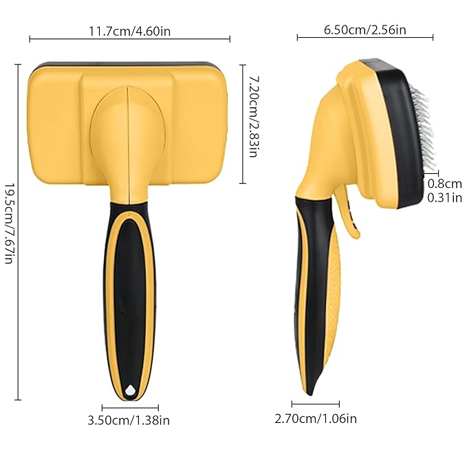 Self cleaning slicker brush for dogs and cats, skin-friendly grooming cat brush, easy-to-clean dog hair brush, depilatory brush, hair brush puppy brush, pet cleaning accessories (Yellow)