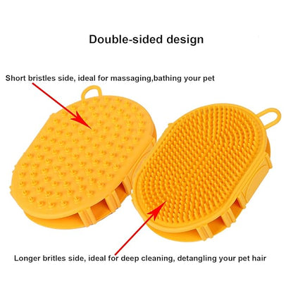 Dog Grooming Shampoo Brush, Pet Soothing Massage Rubber Bristles Curry Comb, Bath Gloves for Dogs and Cats Washing, Double-Sided Available, Yellow
