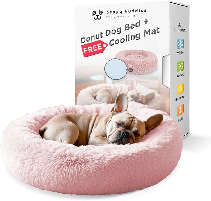 Small Donut Dog Bed, Calming Dog Bed Washable Ideal for Small to Large Dogs and Cats & Round Dog Bed,Anti-Anxiety Multiple Sizes (Pink, Combo Small (23" L x 23" W x 7" Th))