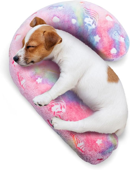 Dog Calming Pillow, Glow in The Dark Dog Throw Pillow, Soft J-Shaped Pillow for Cat & Dog, Machine Washable Pet Calming Toy for Joint Relief Sleeping Improve-M