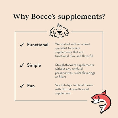 Bocce's Bakery Skin & Coat Supplement for Dogs, Daily Chews Made in The USA with Vitamin E & Essential Fatty Acids, Supports Healthy Skin & Coat, Salmon, 60 ct, Red (DG-SP-SKIN60)