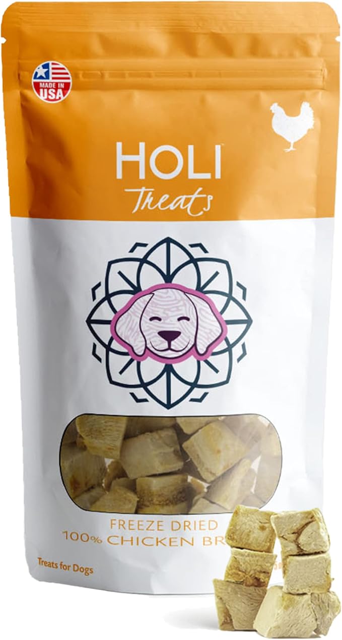 HOLI Freeze Dried Chicken Dog Treats - 100% All Natural Chicken Breast - Human Grade, Single Ingredient - Grain Free, Gluten Free, Soy Free  (3.5 Ounce - 2 Pack)