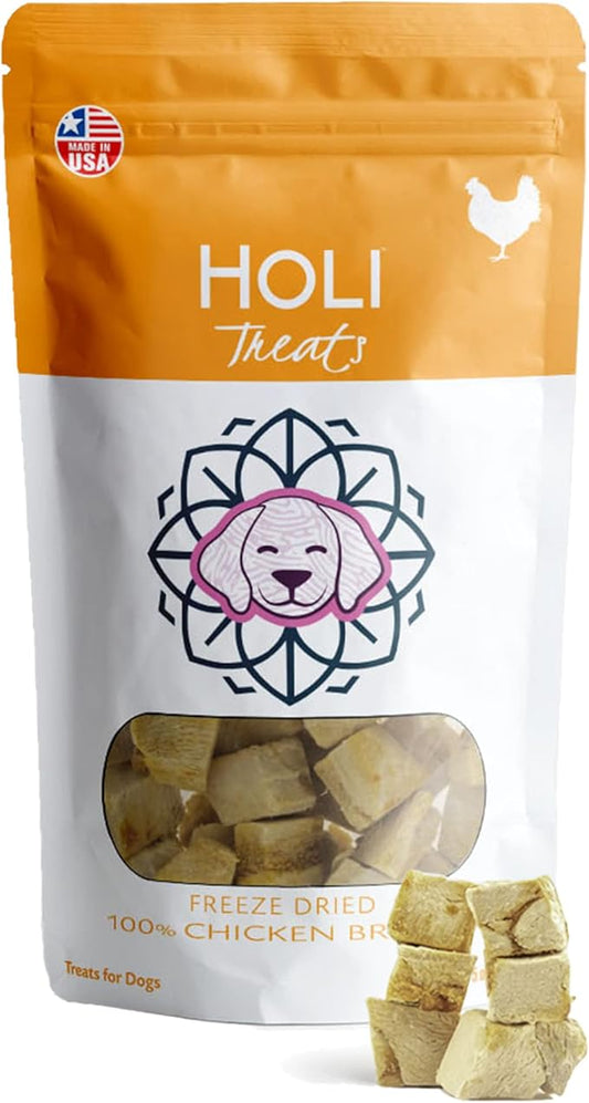 HOLI Freeze Dried Chicken Dog Treats - 100% All Natural Chicken Breast - Human Grade, Single Ingredient - Grain Free, Gluten Free, Soy Free  (3.5 Ounce - 2 Pack)