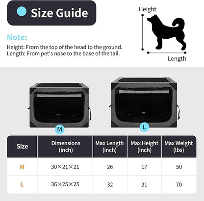 30 Inch Portable Travel Dog Crate, 3 Door Collapsible Soft Pet Kennel with Durable Mesh Windows for Medium Dogs, Foldable Dog Cage with Storage Pocket for Outdoor (Dark Grey)