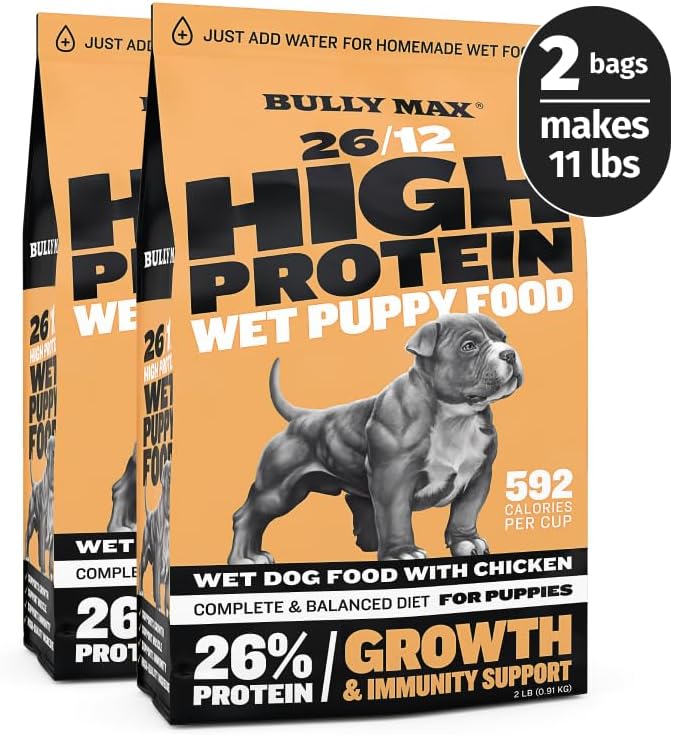 Bully Max Wet Puppy Food - Instant Fresh Dehydrated High Protein Soft Dog Food with Chicken - Healthy Growth for Small & Large Breed Puppies - 4 Dry Dog Food Pounds (Makes 11 lbs. of Wet Dog Food)