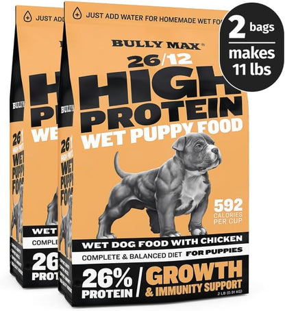 Bully Max Wet Puppy Food - Instant Fresh Dehydrated High Protein Soft Dog Food with Chicken - Healthy Growth for Small & Large Breed Puppies - 4 Dry Dog Food Pounds (Makes 11 lbs. of Wet Dog Food)