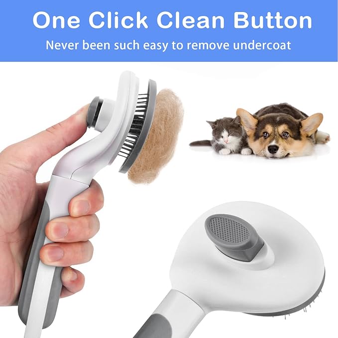 Cat Brush, Self Cleaning Slicker Brush for Shedding and Grooming, Removes Loose Undercoat, Mats and Tangled Hair, Grooming Comb for Cats Dogs, Gray
