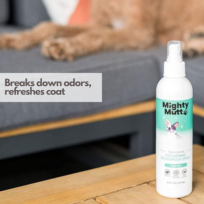 Mighty Mutt Natural Deodorizing Dog Spray | Odor Control and Freshening | Dog Spray for Smelly Dogs | Hypoallergenic, Calming and Moisturizing | Soft Rain, 8oz