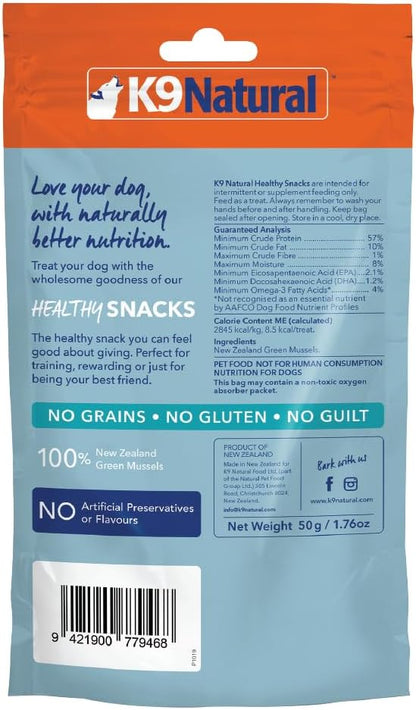 K9 Natural, Freeze-Dried Single Ingredient Dog Treats, High-Value, Low-Calorie Protein Bites for Active Dogs, Healthy Dog Training Treats, Grain-Free Reward, Green Mussles, 1.76oz (Pack of 2)