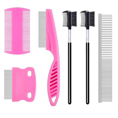 6Pcs Pet Combs for Remove Knots, Fluff and Dirt Dog Eye Comb for Removing Eye Mucus and Crust Dog Flea Fine Combs for Grooming Matting(Pink)