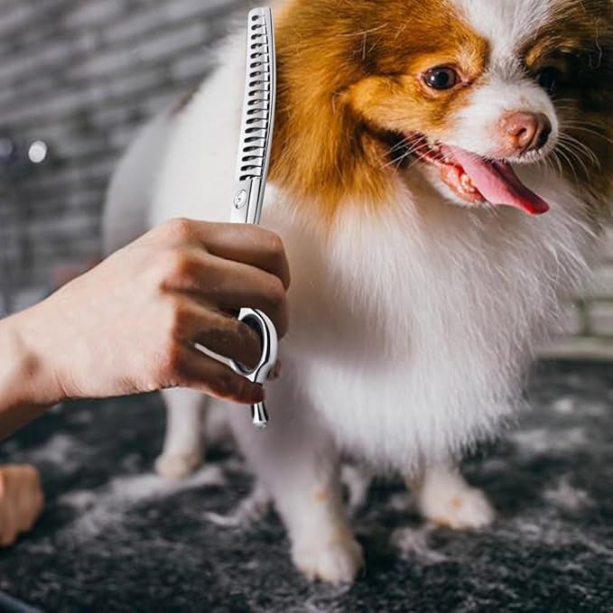 6.5" Upward Curved Dog Chunker Dog Grooming Thinning Scissors Professional Blending Texturizing Trimming Shears for Dog Cat Pet Japanese Stainless Steel Silver