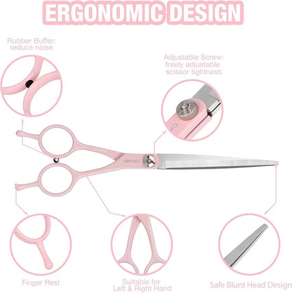 Dog Grooming Scissors, 5 in 1 Dog Scissors for Grooming, Professional Stainless Steel Pet Shears, Sharp, Pink