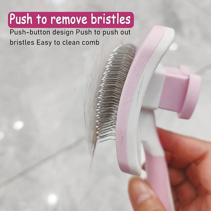 Self-Cleaning Slicker Brush for Dogs & Cats: Dog brushes for Grooming for Shedding Tangles Hair Gently Deshedding Cat Brush for Short Haired Cats & Long Haired Cats